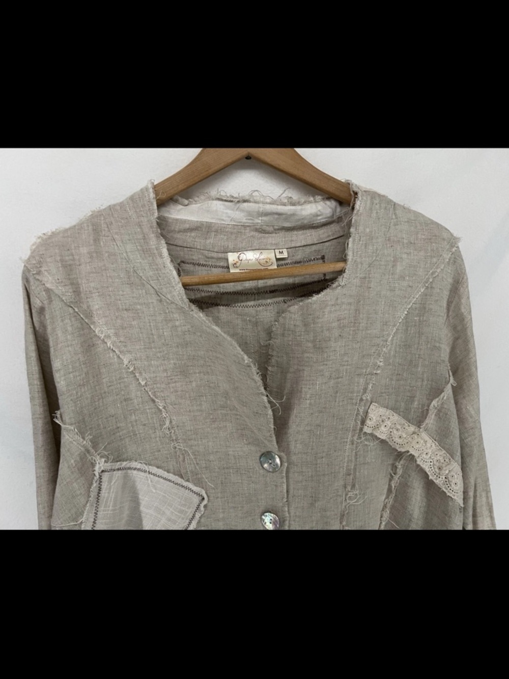 Paper Lace Women’s 100% Linen Beige Bohemian Lagenlook Button Up Jacket Size M - Picture 7 of 16